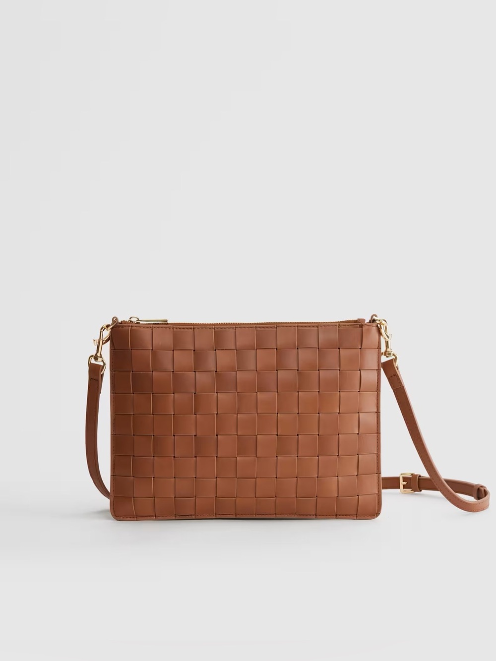 Quince Italian Leather Handwoven Convertible Crossbody in Cognac